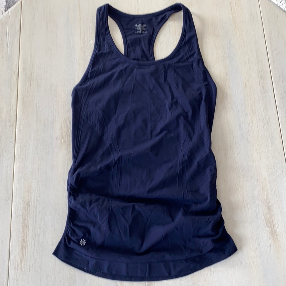 ATHLETA ruched sides navy blue racer back athletic workout tank top medium